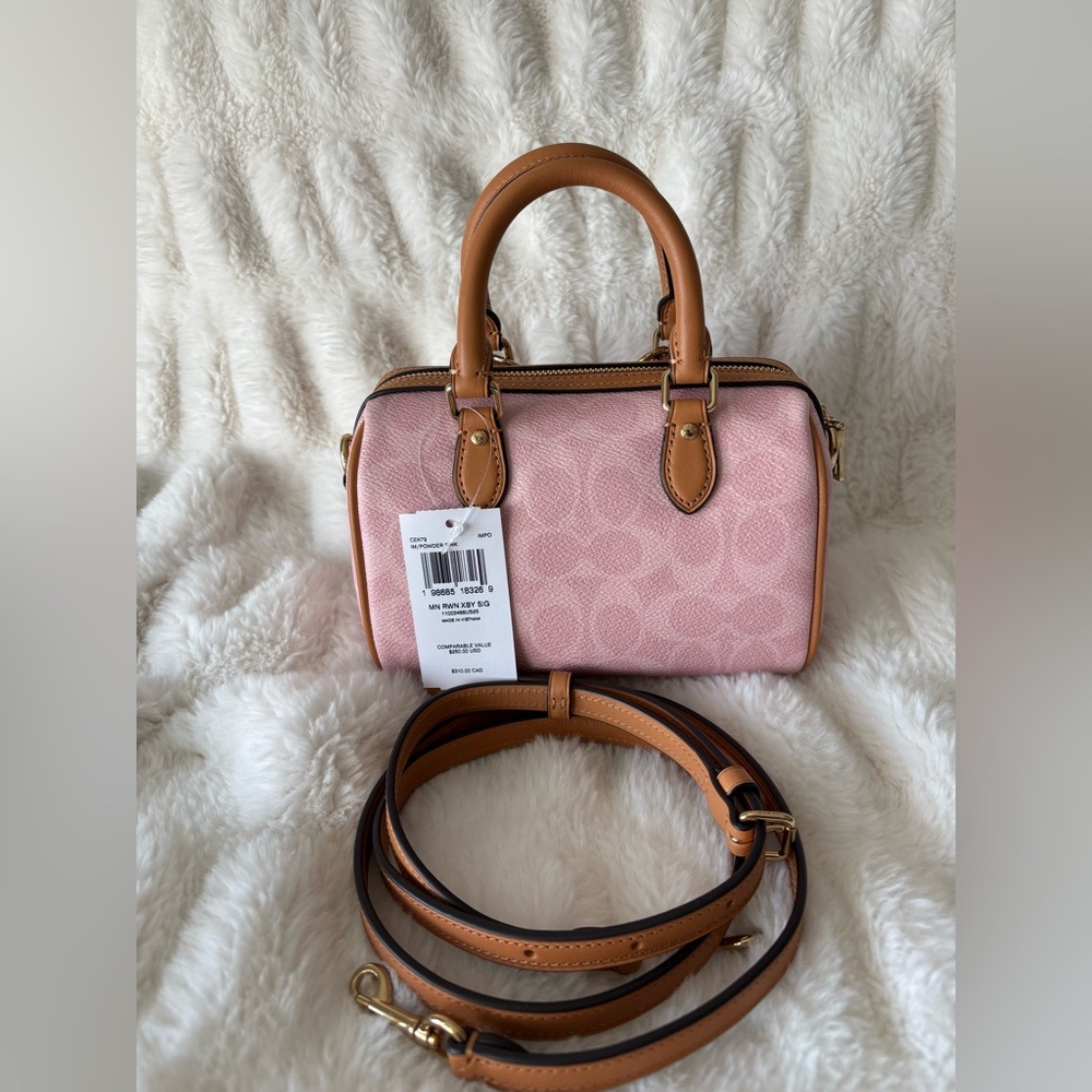 Coach Pink and Tan Satchel with Gold Hardware - Picture 9 of 10